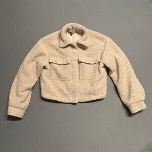 H&M Divided Cropped‎ Teddy Jacket Size Small Beige